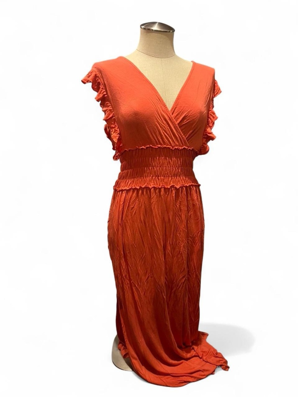 Women’s Orange Maxi Dress with Ruffle Sleeves